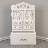 Lotus Wooden Floor Door Temple for Home With Inbuilt focus Lights & Spacious Shelf